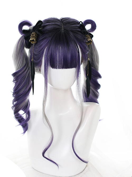 Grape Soda Series Purple Gray Gradient Gothic Lolita Long Curly Wigs