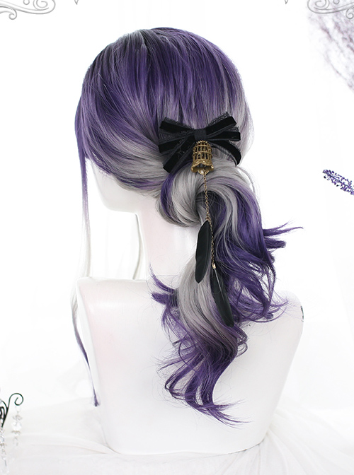 Grape Soda Series Purple Gray Gradient Gothic Lolita Long Curly Wigs