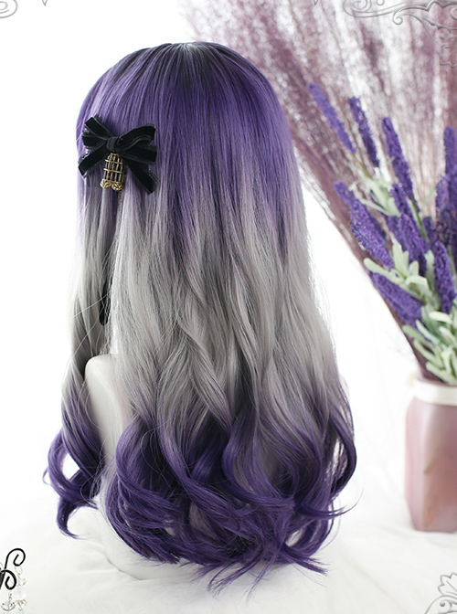 Grape Soda Series Purple Gray Gradient Gothic Lolita Long Curly Wigs