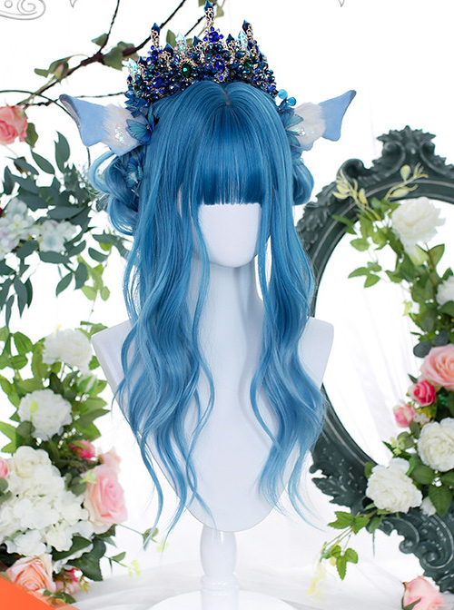 Homochromatic Blue Gradient Long Curly Classic Lolita Wigs