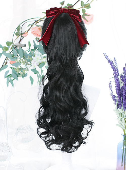 Single Long Curly Ponytail Plait Classic Lolita Medium Length Wigs