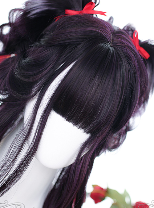 Purple Big Wavy With Cat Ears Long Curly Wig Gothic Lolita Wigs