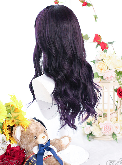 Purple Big Wavy With Cat Ears Long Curly Wig Gothic Lolita Wigs