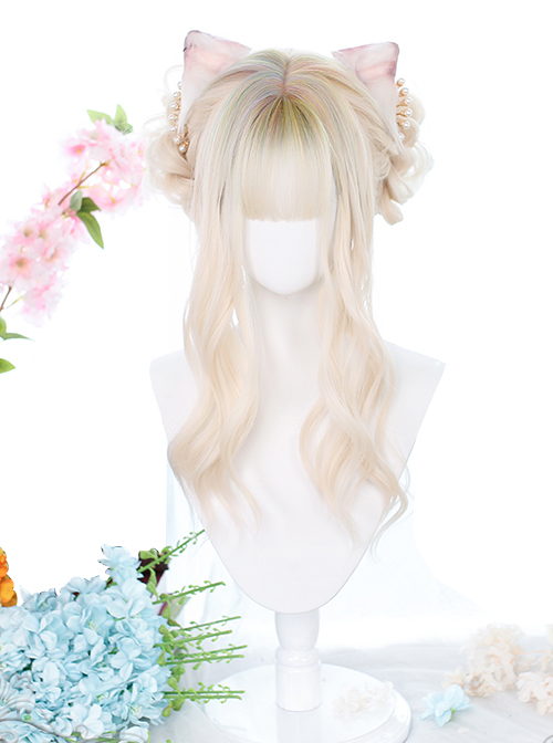 Gentle Golden Long Curly Wig Head Top Multicolor Sweet Lolita Wigs