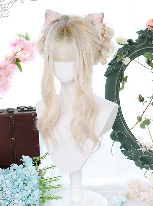 Gentle Golden Long Curly Wig Head Top Multicolor Sweet Lolita Wigs