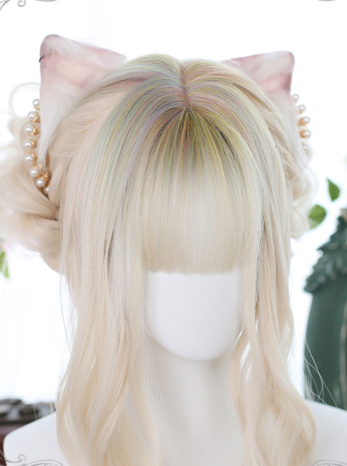 Gentle Golden Long Curly Wig Head Top Multicolor Sweet Lolita Wigs