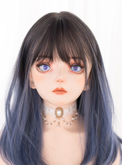 Black-brown Gradient Gray-blue Long Straight Wig Gothic Lolita Wigs