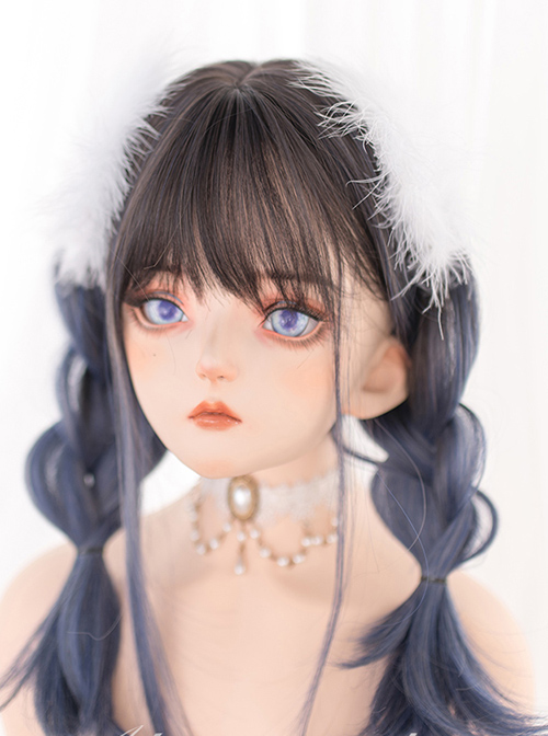 Black-brown Gradient Gray-blue Long Straight Wig Gothic Lolita Wigs