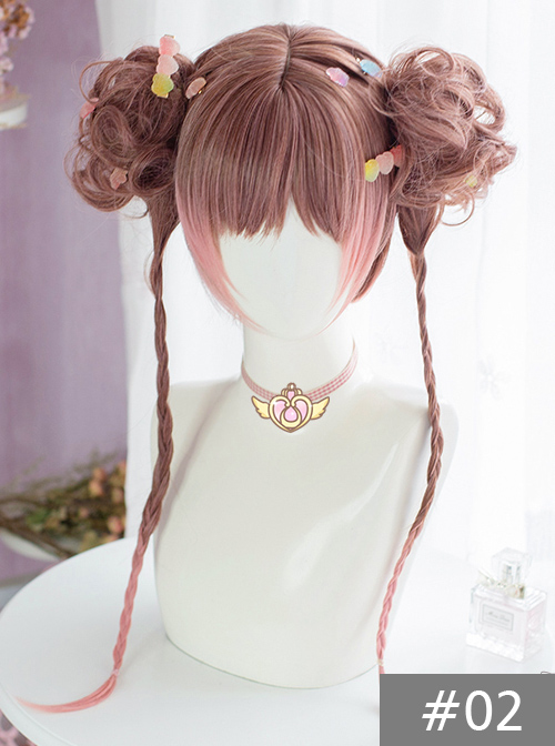 Brown-pink Gradient Dual Horsetail Wig Sweet Lolita Wigs