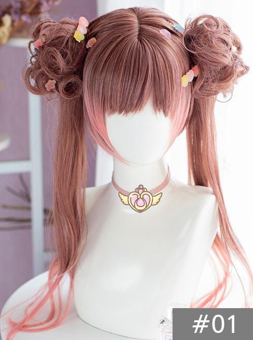 Brown-pink Gradient Dual Horsetail Wig Sweet Lolita Wigs