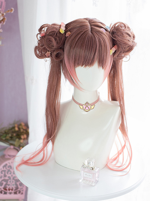 Brown-pink Gradient Dual Horsetail Wig Sweet Lolita Wigs