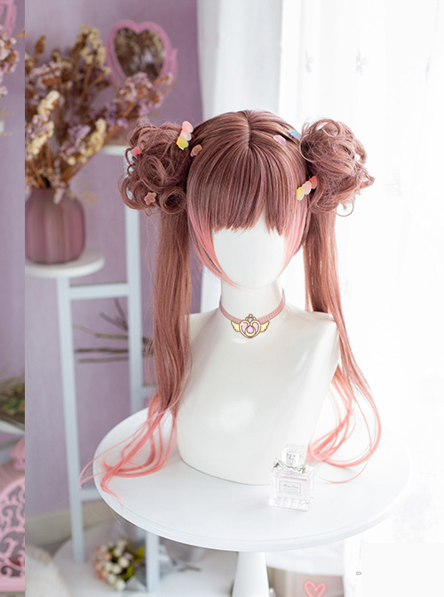 Brown pink Gradient Dual Horsetail Wig Sweet Lolita Wigs