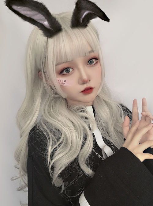 Harajuku Gray Gradient Medium Length Curly Wig Classic Lolita Wigs