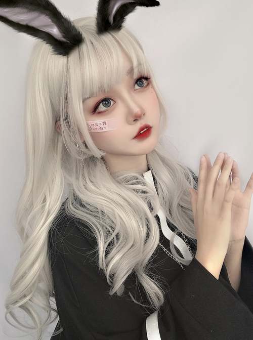 Harajuku Gray Gradient Medium Length Curly Wig Classic Lolita Wigs