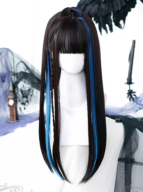 Black Gradient Blue Long Straight Wig Gothic Lolita Wigs