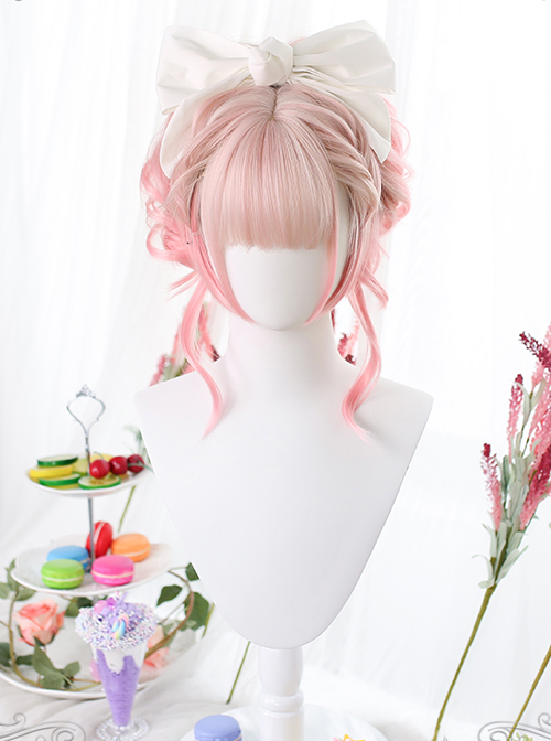 Pink Gradient Dual Horsetail Clips Sweet Lolita Wigs