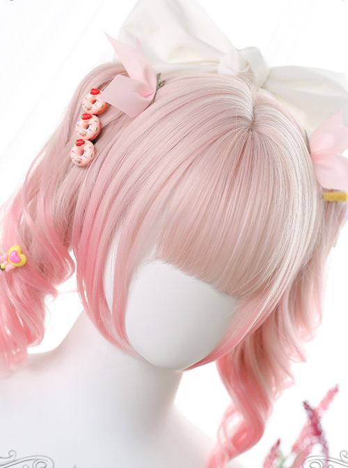 Pink Gradient Dual Horsetail Clips Sweet Lolita Wigs