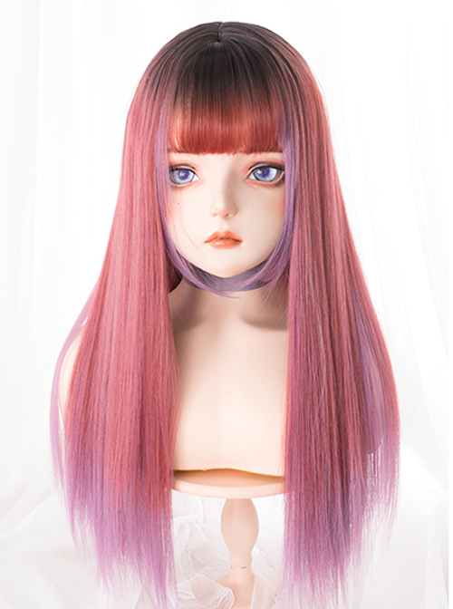 Strawberry Syrup Dark Pink Gradient Long Straight Wig Sweet Lolita Wigs