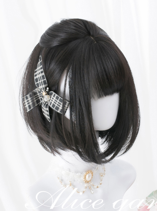 Black Or Brown Bob Haircut Short Straight Wig Sweet Lolita Wigs