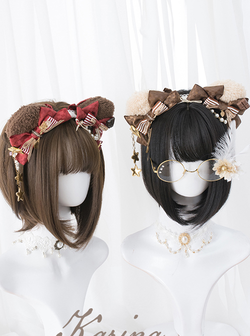 Black Or Brown Bob Haircut Short Straight Wig Sweet Lolita Wigs