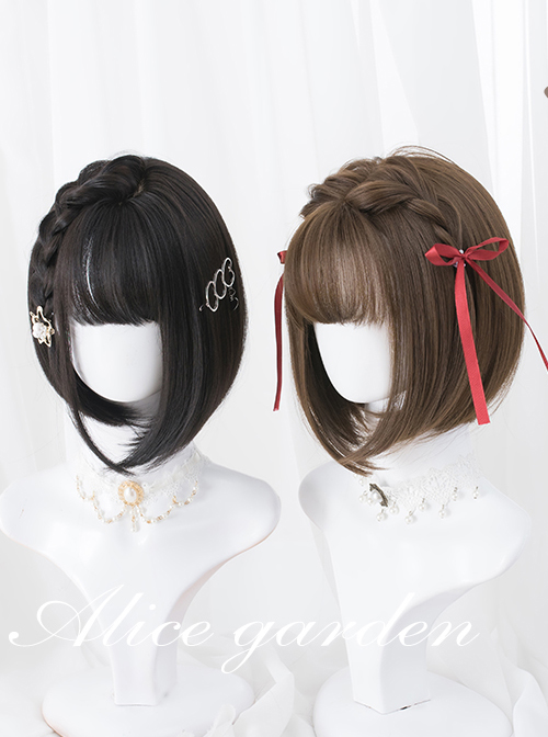 Black Or Brown Bob Haircut Short Straight Wig Sweet Lolita Wigs