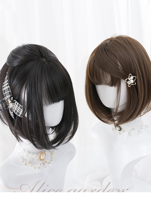 Black Or Brown Bob Haircut Short Straight Wig Sweet Lolita Wigs