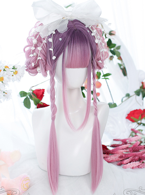 Purple Gradient Natural sideburns Long Straight Wig Sweet Lolita Wigs