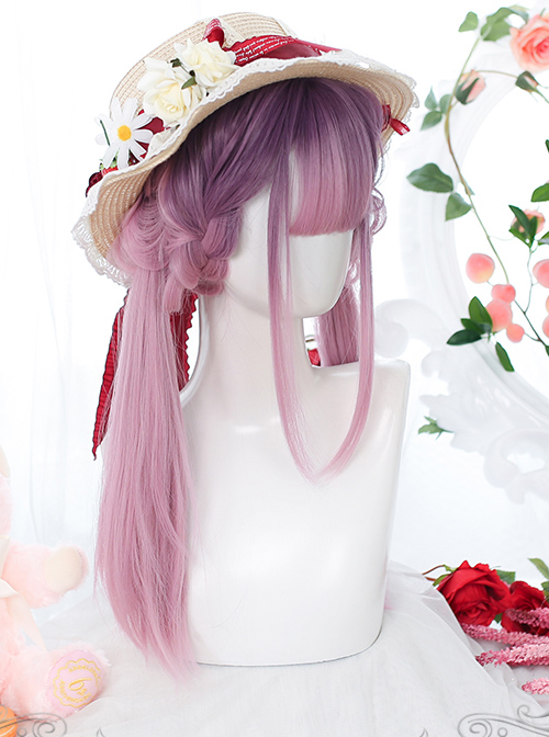 Purple Gradient Natural sideburns Long Straight Wig Sweet Lolita Wigs