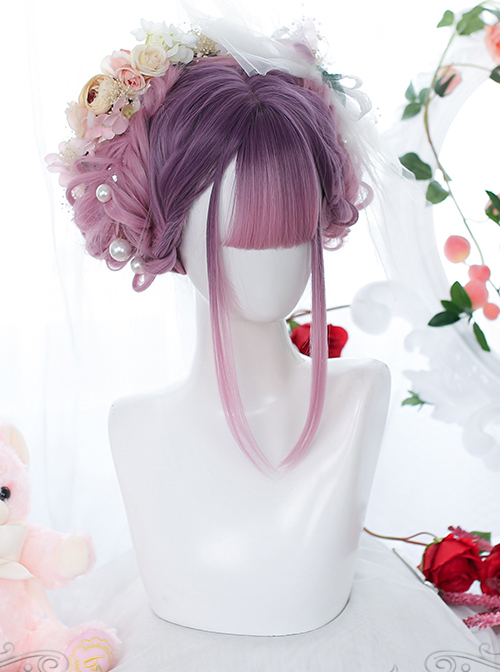 Purple Gradient Natural sideburns Long Straight Wig Sweet Lolita Wigs