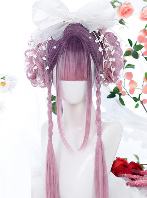 Purple Gradient Natural sideburns Long Straight Wig Sweet Lolita Wigs