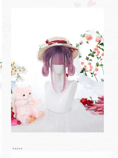 Purple Gradient Natural sideburns Long Straight Wig Sweet Lolita Wigs