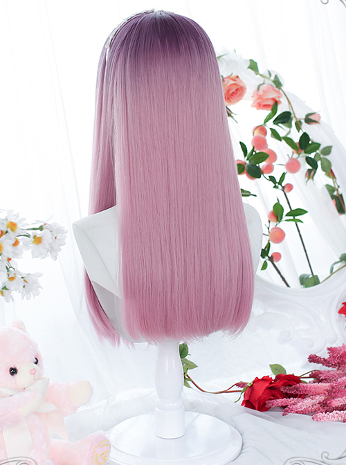 Purple Gradient Natural sideburns Long Straight Wig Sweet Lolita Wigs