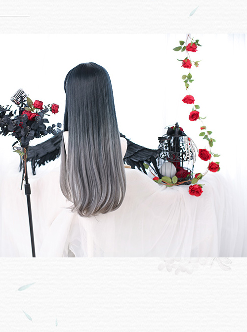 Slightly Curly Classic Lolita Indigo Gray Natural Gradient Long Wigs