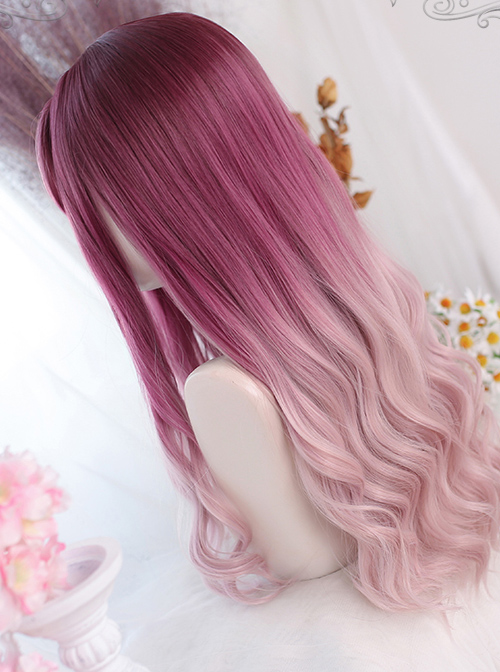 Cranberry Color Gradient Gentle Curly Classic Lolita Long Curly Wigs