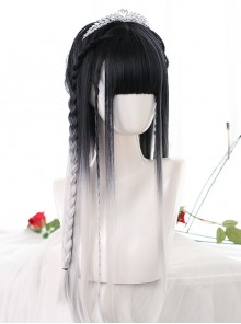 Black White Natural Gradient Classic Lolita Long Straight Wigs