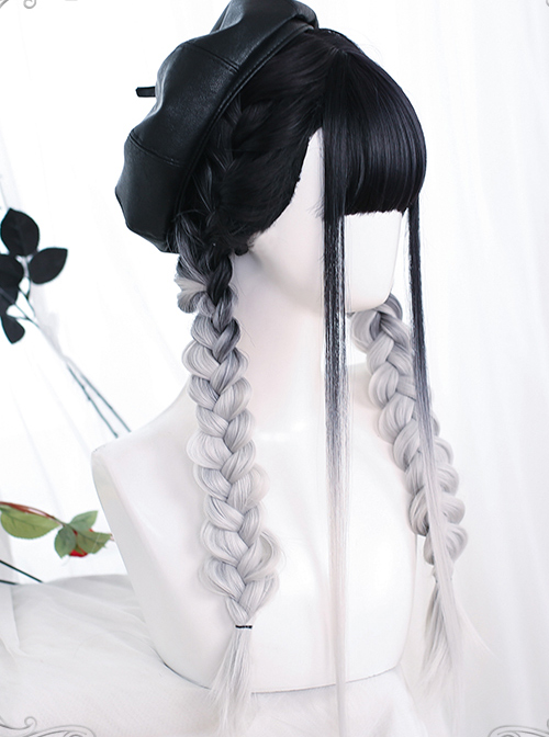 Black White Natural Gradient Classic Lolita Long Straight Wigs