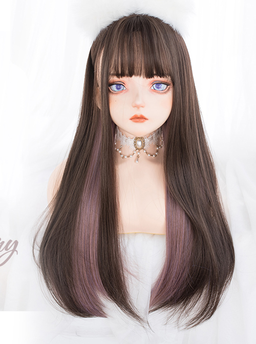 Multicolour Optional Hidden Highlights Long Straight Wig Daily Lolita Wigs