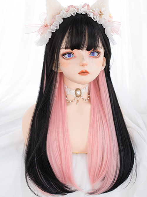 Multicolour Optional Hidden Highlights Long Straight Wig Daily Lolita Wigs