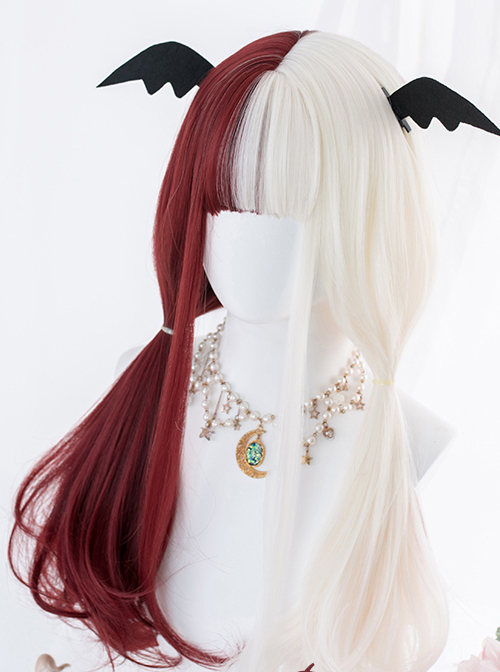 Red And White Color Matching Harajuku Gothic Lolita Long Curly Wigs