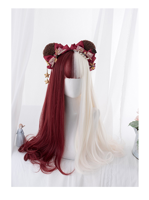 Red And White Color Matching Harajuku Gothic Lolita Long Curly Wigs