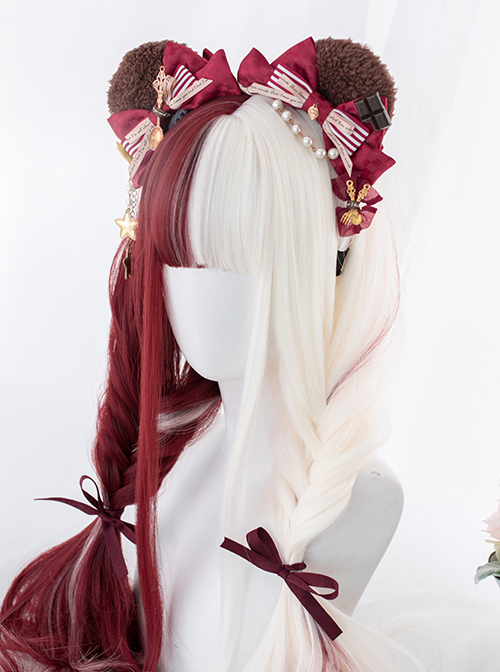 Red And White Color Matching Harajuku Gothic Lolita Long Curly Wigs