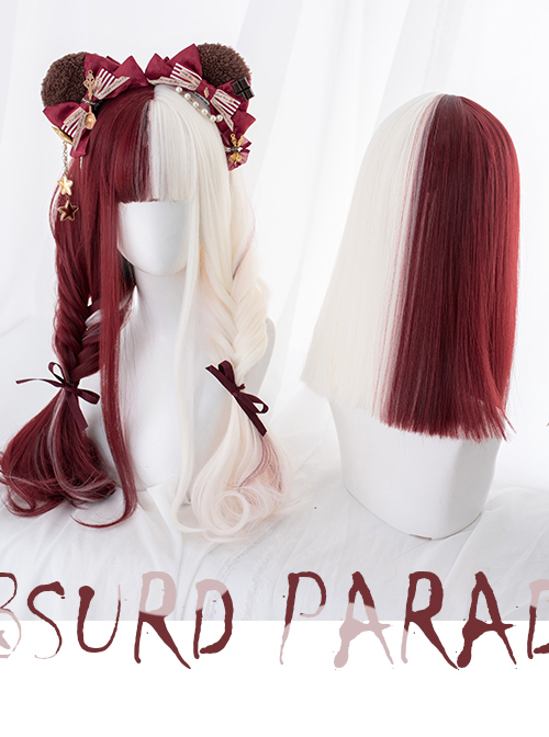 Red And White Color Matching Harajuku Gothic Lolita Long Curly Wigs