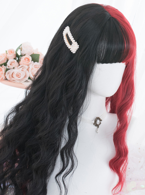 Red And Black Color Matching Harajuku Gothic Lolita Long Curly Wigs