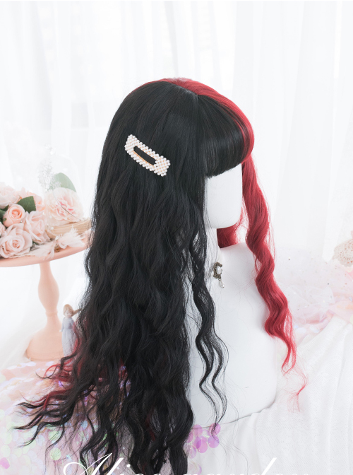 Red And Black Color Matching Harajuku Gothic Lolita Long Curly Wigs