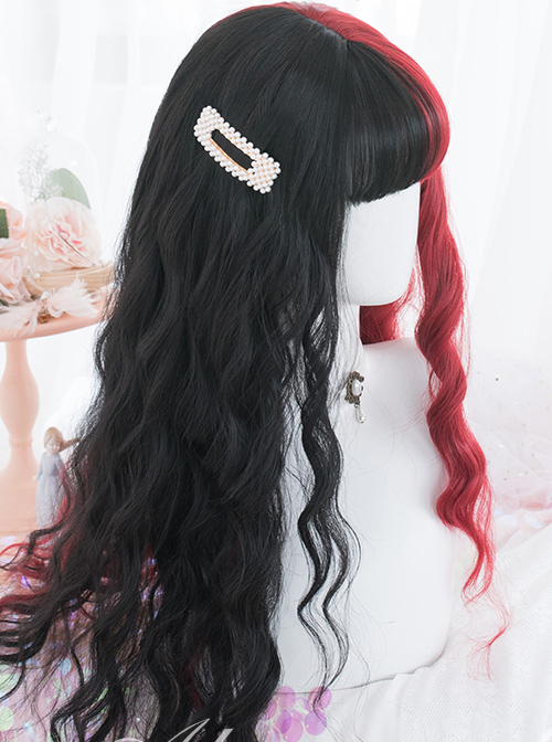 Red And Black Color Matching Harajuku Gothic Lolita Long Curly Wigs