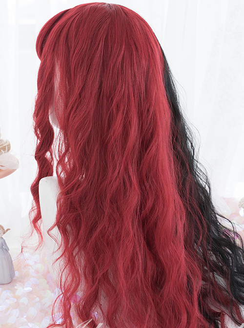 Red And Black Color Matching Harajuku Gothic Lolita Long Curly Wigs
