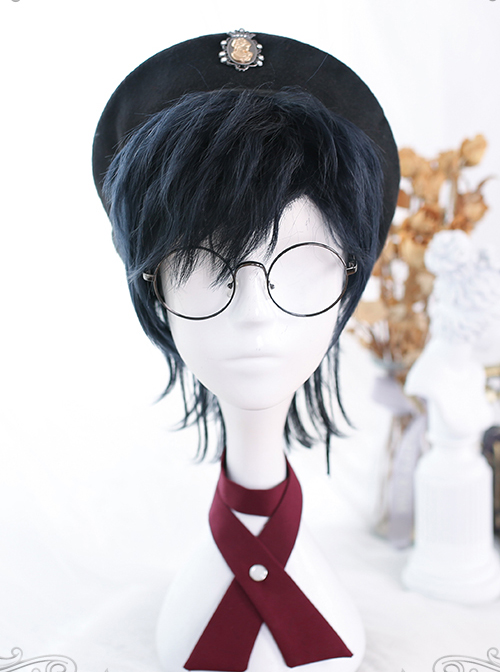 Dark Blue Short Wig Mullet Hairstyle Lolita Male Wigs