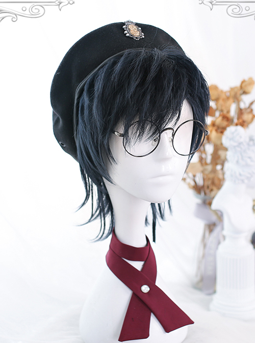 Dark Blue Short Wig Mullet Hairstyle Lolita Male Wigs