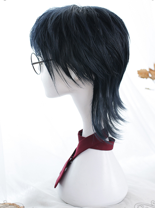 Dark Blue Short Wig Mullet Hairstyle Lolita Male Wigs