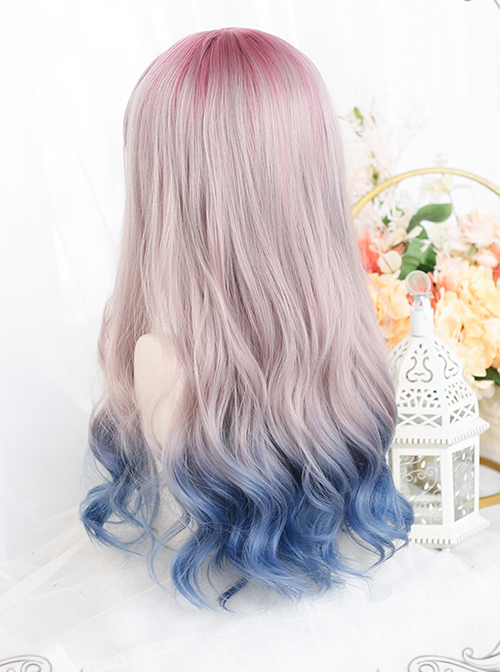 Pink Gradient Blue Long Natural Gentle Curly Wig Classic Lolita Wigs